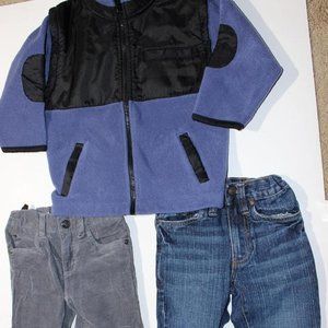 Bundle of Boys Clothes sz 4 - Fleece Jacket/Vest, Blue Jeans, Grey Cord Jeans